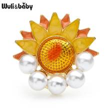 Wuli&baby Pearl Enamel Sunflower Brooches Women Alloy Yellow Flower Weddings Party Badge Brooch Pins Gifts 2024 - buy cheap