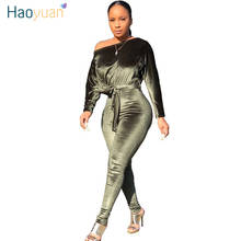 HAOYUAN Sexy Stretch One Shoulder Velvet Rompers Womens Jumpsuit 2020 Fashion Clothing Body Overalls One Piece Bandage Jumpsuit 2024 - buy cheap