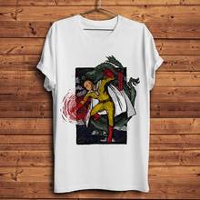 Забавная Мужская футболка с коротким рукавом one punch man, Сайтама с драконом, мужская белая Повседневная футболка для манги, унисекс, уличная одежда 2024 - купить недорого
