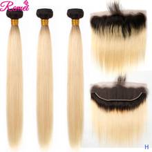 Mechones de cabello humano Remy T1B/613, pelo liso brasileño con Frontal, postizo, 613 rubio miel, 13x4 2024 - compra barato