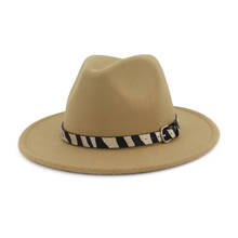 Sombrero de fieltro de lana con visera ancha para hombre y mujer, sombrero con cinturón con raya de cebra, estilo panamá, Jazz, unisex 2024 - compra barato