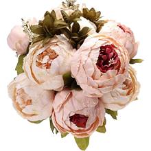 1 Bouquet 13 Heads Vintage Artificial Peony Silk Flowers Bouquet Art Living-room Home Garden Wedding Decoration DIY  Fake Flower 2024 - buy cheap