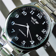 Relógio mecânico automático com data winner, relógio de aço inoxidável preto casual para homens, esportivo, de marca de luxo 2024 - compre barato