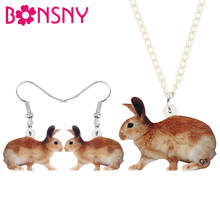 Bonsny Acrylic Brown Easter Hare Rabbit Bunny Jewelry Sets Print Animal Earrings Necklace For Women Kids Trendy Gift Decoration 2024 - buy cheap