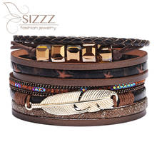 SIZZZ 2019 New ladies Europe and America fashion alloy feather multicolor bracelet&bangles for women 2024 - buy cheap