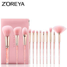 Zoreya conjunto de pincéis de maquiagem com peças, conjunto de pincéis de maquiagem com bolsa de couro sintético rosa, pincel de rosto/olho 2024 - compre barato