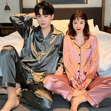 Slpbely seda casal pijamas conjunto primavera casual mulher e homem sono terno de manga longa amantes homewear pijamas loungewear 2024 - compre barato