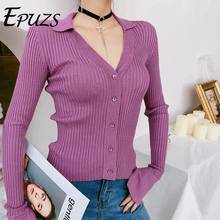 Sexy V neck cropped cardigan Women knitted black cardigan Button Ribbed Long Sleeve Crop Sweaters korean winter clothes women 2024 - buy cheap