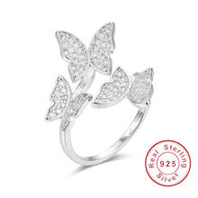 100% 925 sterling silver open butterfly rings delicalte minimal girl Women Christmas gift cute silver Resizable ring Jewelry 2024 - buy cheap