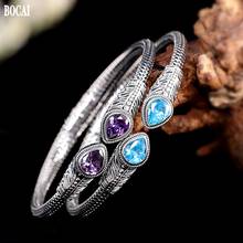BOCAI New Real Pure s925 Silver Jewelry Antique Spring Counterpart fashionable Woman Topaz Bracelet 2024 - buy cheap