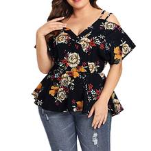 blouse shirt Plus Size Short Sleeve Floral Printed Top blouses women casual Cold Shoulder Summer Shirts kraagje nep dames 2FM 2024 - buy cheap
