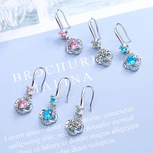 Pendientes colgantes de circonia cúbica para mujer, aretes elegantes, flor dulce, moda rosa, azul, blanco, cristal, joyería Oorbellen 2020 2024 - compra barato