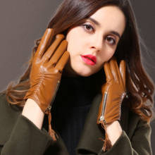 Guantes de piel de oveja auténtica para mujer, manoplas a la moda con borla de cuero Real SL3003, primavera y otoño 2024 - compra barato