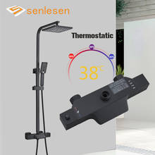 Senlesen-grifo de ducha termostático de montaje en pared, mezclador de agua fría y caliente, sistema de ducha de lluvia, color negro 2024 - compra barato