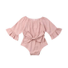 Newborn Infant Baby Girl Waist Big Bowknot Long Sleeve Romper Flare Sleeve Summer Solid Jumpsuit Outfit Pink Yellow White 2024 - buy cheap