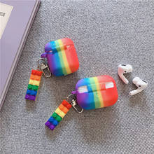 Rainbow Pattern Earphone Case with Building Blocks Pendants for Airpods Pro Cute Protective Silicone Cover for Airpods 1/2 2024 - buy cheap