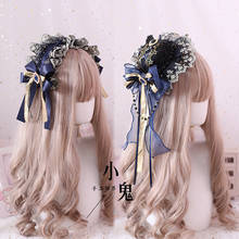 Palace Style Star Moon Floating Light Navy Hairpin Headwear Gorgeous Vintage Lolita KC Hair band with Side clip Top hat Cosplay 2024 - buy cheap