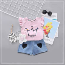 Summer Fashion Baby Girls Clothing Sets Infant Clothes Suits Heart T Shirt + Strap Shorts Kids Sportswear Children Casual Wear 2024 - buy cheap