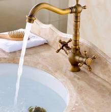 Basin Faucets Antique Brass Bathroom Sink Faucet 360 Degree Swivel Spout Double Cross Handle Bath kitchen Mixer Taps zan020 2024 - buy cheap