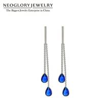 Neoglory White & Blue Zircon Concise Drop Long Tassel Earrings for Girls Simple & Trendy Jewelry for Party Gift for GF 2024 - buy cheap