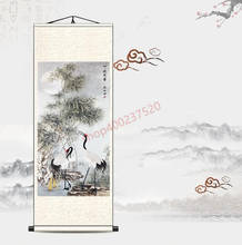 (customized) Pine and crane prolong the year, silk scroll hanging painting, crane crane birthday decoration painting 2024 - buy cheap