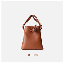 New Drawstring Bucket Bag Embossed Leather Full-Grain Leather Shoulder/Crossbody Bag Korean-Style Simple Pouch Tote Bag 2024 - buy cheap
