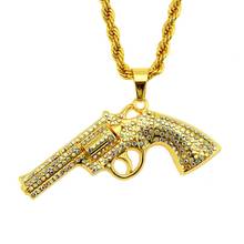 Colgante con diamantes de imitación para hombre, collar con colgante de pistola de revólver, y plateado brillante Color dorado, Multicolor, estilo Hip Hop 2024 - compra barato