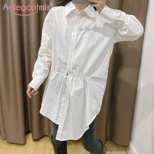 Aeleagntmis Vintage White Irregular Long Shirt Blouse Women Loose Casual Shirts Chic Long Sleeve Elegant Tops Spring Korean OL 2024 - buy cheap