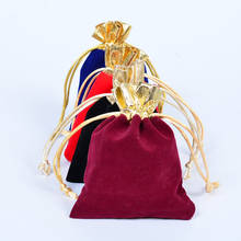 Bolsas de terciopelo doradas con cordón, embalaje de decoración de regalo para exhibición de joyería de Navidad, 7x9, 10x12, 12x15cm, 50 unids/lote 2024 - compra barato