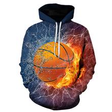 New red flame basketball hoodie Harajuku 3D sweatshirt Blue flame hoodie for men and women Autumn street oversized jacket xs-6xl 2024 - buy cheap