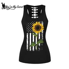 [You're My Secret] Sexy Women Tank Tops Gothic Style Black Tops Sunflower Printed Vest Hollow Out Back Sleeveless T-top 2024 - buy cheap