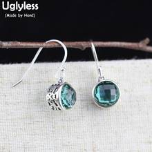 Uglyless Faceted Green Crystal Earrings for Women Hollow Ethnic Real Silver Retro Earrings 925 Silver Brincos Fine Jewelry E1716 2024 - buy cheap