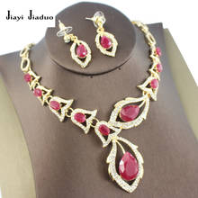 Jiayijiaduo Dubai-conjunto de joyas para mujer, collar de Color dorado, pendientes, incrustaciones de resina, joyería nupcial roja 2024 - compra barato