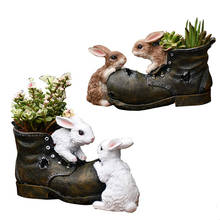 Rabbit Resin Flower Pot Garden Simulation Shoes Potted Animal Sculpture Crafts Home Decorations Accessories 2024 - buy cheap