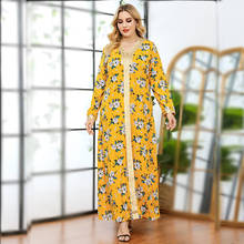 2021 New Elegant Ethnic  Maxi Dress for Women Moroccan Kaftan Dubai Turkey Muslim Long Sleeve Abaya 2024 - buy cheap