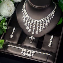 HIBRIDE Sparkling Luxury Leaf Charms 4Pcs Statement Necklace Earring Bangle Ring Sets Luxury Nigerian Dubai Jewelry Sets for Women Cubic Zircon Wedding Bridal Jewelry Sets Bijoux Femme 2019 N-1136 2024 - buy cheap