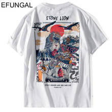 Efúngico camiseta de algodão masculina, camiseta estilo chinês com estampa de leão para o verão, camiseta casual de hip hop harajuku para homens 2024 - compre barato