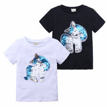 Camisetas con diseño de lentejuelas mágicas para niñas, Tops de manga corta para niños, ropa informal de dibujos animados a la moda, novedad de verano 2021 2024 - compra barato