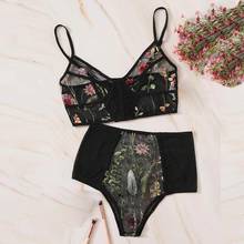 Lingerie Sexy Bra Set Women V-Neck Floral Embroidered Lace Lingerie Set Black Babydoll Cut-Out Sleepwear Brief Sets Lenceria 12 2024 - buy cheap