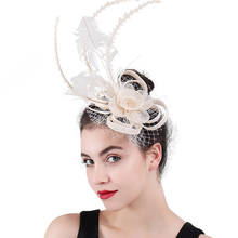 New Fashion Ivory Sinamay Headdress For Bridal Feather Party Fascinators Hat Linen For Woman Married Veils Headwear Hairband 2024 - buy cheap