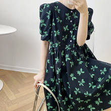 Half Meter Fashion Black Bottom Green Flower Print 100% Cotton Fabric For Thin Shirt Dress Girl Garment Sewing Material T1586 2024 - buy cheap