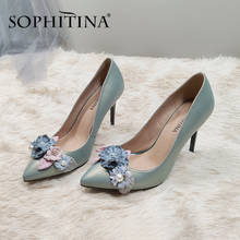 SOPHITINA Casual Women's New Pumps Pointed Toe Thin Heels Super High Flower Appliques Shoes Sheepskin Slip-On Sweet Pumps SC676 2024 - buy cheap