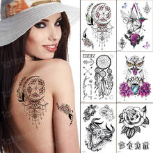 6pcs/lot temporary back tattoos sticker flower jewelry bird owl dream catcher tattoo henna stickers lace moon star pattern tatoo 2024 - buy cheap