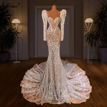 2 Designs Ivory Wedding Dresses 2021 Mermaid Sequins Brides Dresses Long Transparent Beading Wedding Gowns Robe De Mariage 2024 - buy cheap