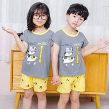 Conjunto de pijama para meninas e meninos, pijama de manga curta com dinossauro e cachorro, roupa de dormir de algodão para crianças 2024 - compre barato