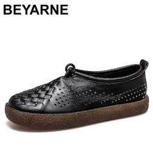 BEYARNE Women Flat Shoes Lace Up Moccasins Soft Genuine Leather Ladies Shoes Handmade Flats Hollow Casual Women Shoes 2024 - buy cheap