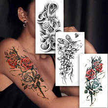 Tatuajes Temporales falsos realistas para mujeres y niñas, calcomanías impermeables con diseño de León, peonía negra, cadenas de lirio, calcomanías 2024 - compra barato