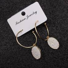 Round Crystal Earrings for Women Oval Geometric Pendant Metal Circle White Rhinestone Earrings For Women Jewelry Oorbellen 2020 2024 - buy cheap