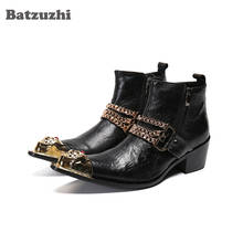 Batzuzhi Handmade Men's Shoes Pointed Metal Tip Leather Ankle Boots Botas Hombre Motorcycle Leather Boots Men 6.5cm High Heels 2024 - buy cheap