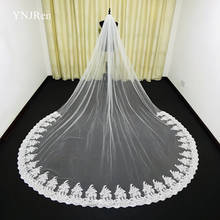 Foto real branco marfim casamento véu catedral comprimento 3 m longo rendas appliqued acessórios véu de noiva com pente livre 2024 - compre barato